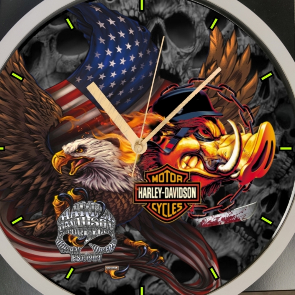 God Bless the USA Harley Davidson clock